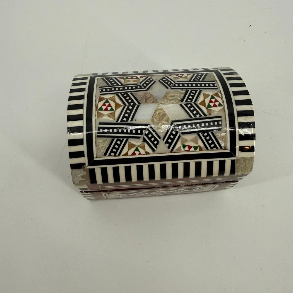 Unbranded Inlay Jewelry Box Unisex Small Brown Mother of Pearl Bone Mosaic Star